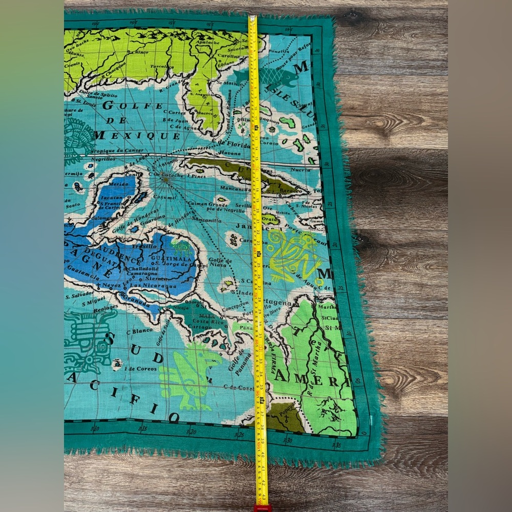Echo Gulf of Mexico Map Lightweight Scarf Wrap Shawl in Teal Green Rare Design! - Picture 11 of 11